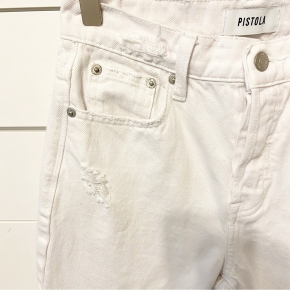 Pistola | High Rise White Copped Distressed Hem Jeans Size 24 - Picture 8 of 14
